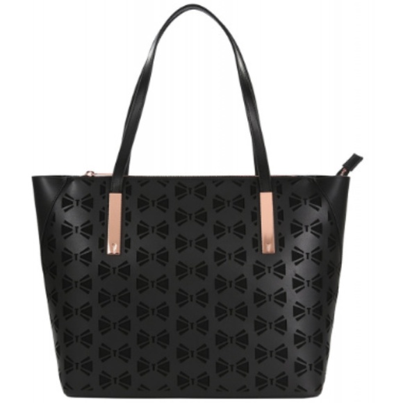 Ted Baker Handbags - Ted Baker Laser Cut Bow Rose Gold Leather Tote Bag